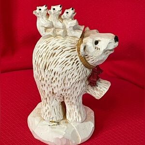 🎄 David Frykman Vintage “Christmas 1995” Smiling Polar Brear w/3 Cubs. 🎄